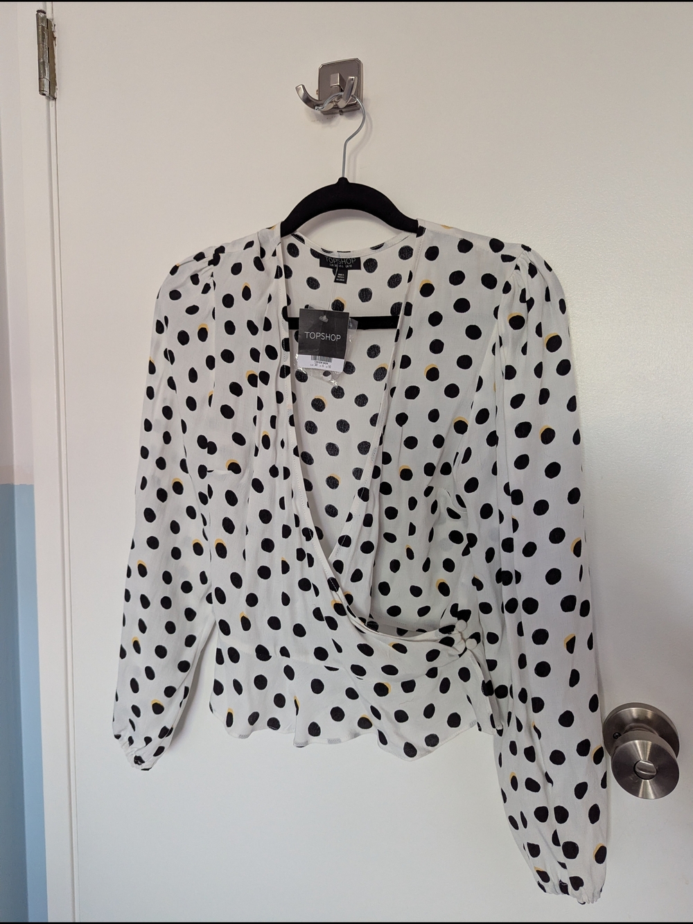 Topshop White Polka Dot Wrap Blouse